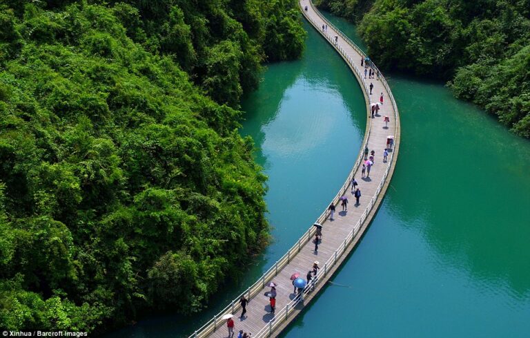 China tem estrada flutuante sobre rio para atrair turistas